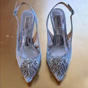 Badgley Mischka Light Blue Embellished Slingback Heels